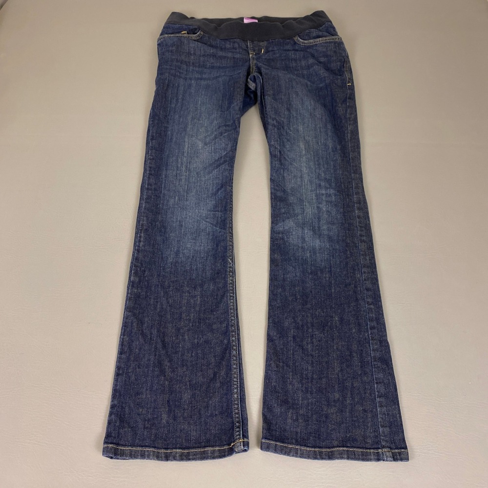Old Navy Maternity Jeans Low Rise Boot-Cut Size 8 Blue Dark Wash Knit Panel